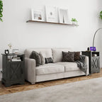 Comodino Barn Door con Stazione di Ricarica, Set da 2 – Bianco/Espresso, Mandorla, Grigio Carbone, Bianco, Nero