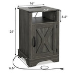 Comodino Barn Door con Stazione di Ricarica, Set da 2 – Bianco/Espresso, Mandorla, Grigio Carbone, Bianco, Nero