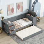 Divano letto gemello grigio/bianco con contenitore, estraibile, per 1-2 persone
