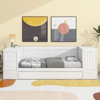 Divano letto gemello grigio/bianco con contenitore, estraibile, per 1-2 persone