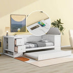 Divano letto gemello grigio/bianco con contenitore, estraibile, per 1-2 persone