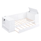Divano letto gemello grigio/bianco con contenitore, estraibile, per 1-2 persone