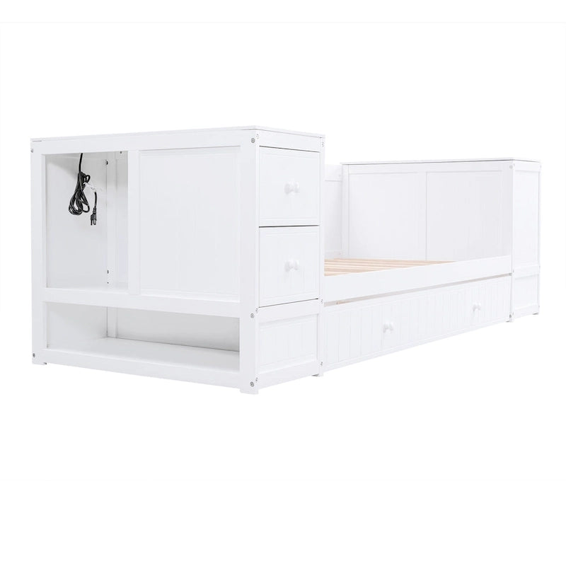 Divano letto gemello grigio/bianco con contenitore, estraibile, per 1-2 persone