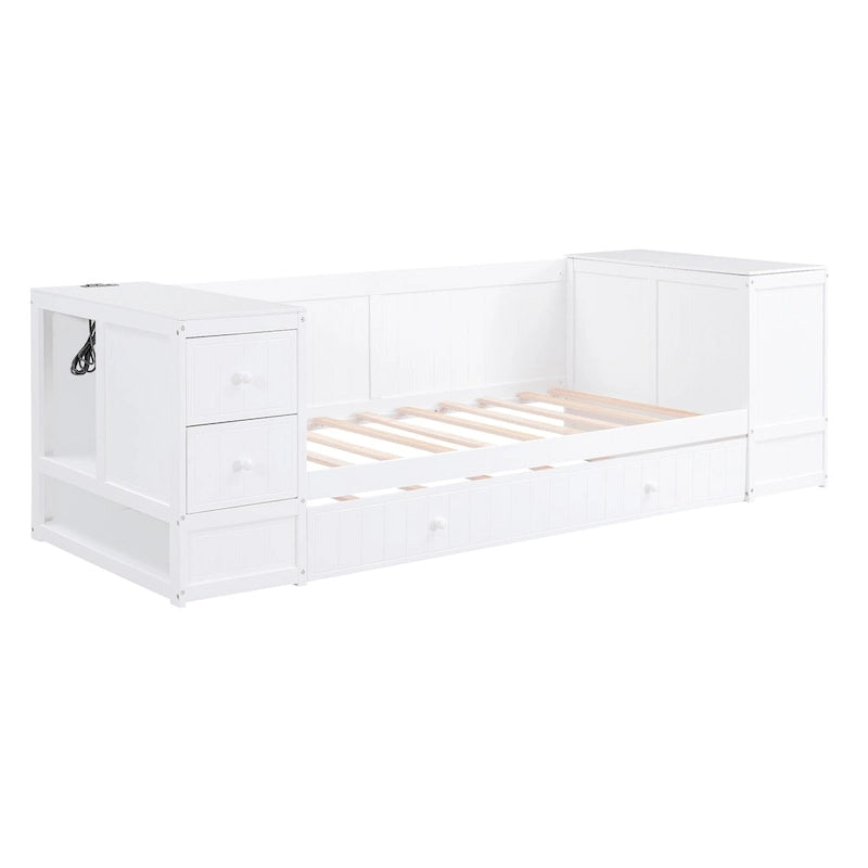 Divano letto gemello grigio/bianco con contenitore, estraibile, per 1-2 persone