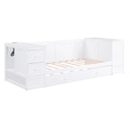 Divano letto gemello grigio/bianco con contenitore, estraibile, per 1-2 persone
