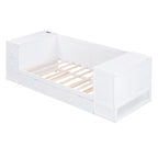 Divano letto gemello grigio/bianco con contenitore, estraibile, per 1-2 persone