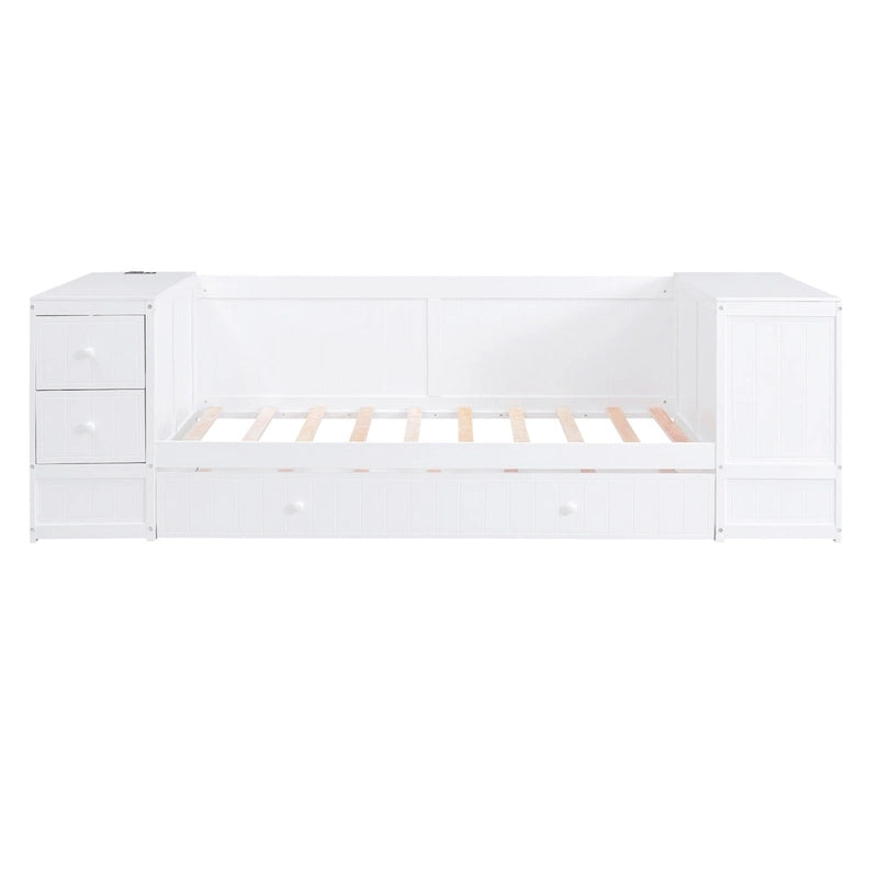 Divano letto gemello grigio/bianco con contenitore, estraibile, per 1-2 persone