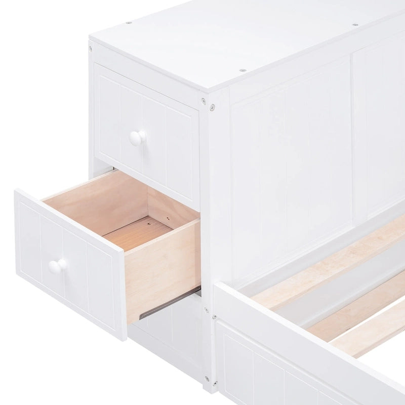 Divano letto gemello grigio/bianco con contenitore, estraibile, per 1-2 persone