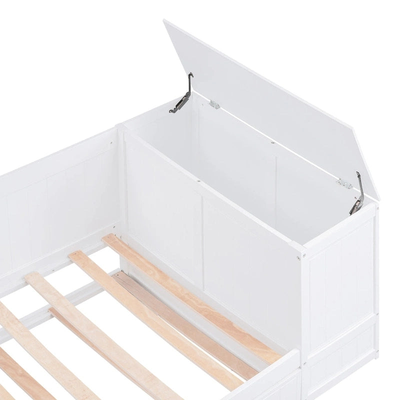 Divano letto gemello grigio/bianco con contenitore, estraibile, per 1-2 persone