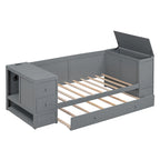 Divano letto gemello grigio/bianco con contenitore, estraibile, per 1-2 persone