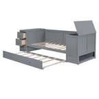 Divano letto gemello grigio/bianco con contenitore, estraibile, per 1-2 persone