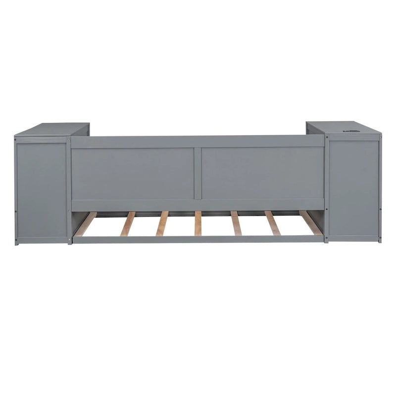 Divano letto gemello grigio/bianco con contenitore, estraibile, per 1-2 persone