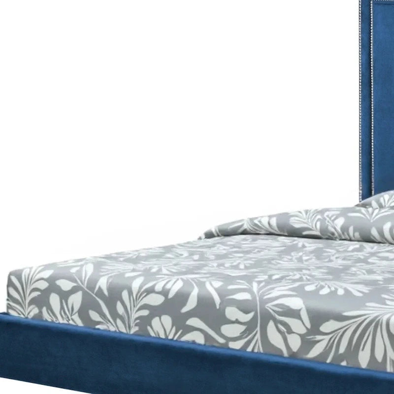 Letto king-size in velluto blu navy con borchie – Adatto per 1