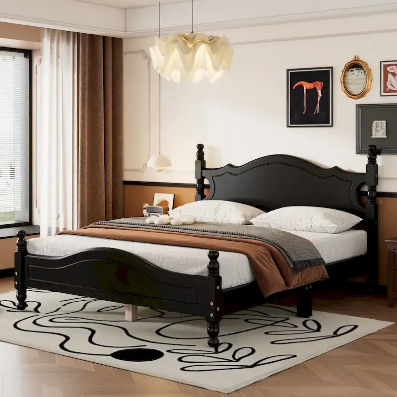 Struttura letto a piattaforma in legno a doghe bianco/nero – Matrimoniale/Queen, 1 persona