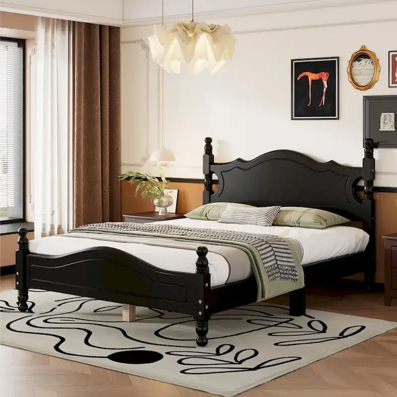 Struttura letto a piattaforma in legno a doghe bianco/nero – Matrimoniale/Queen, 1 persona