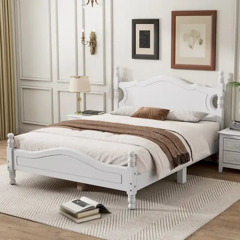 Struttura letto a piattaforma in legno a doghe bianco/nero – Matrimoniale/Queen, 1 persona