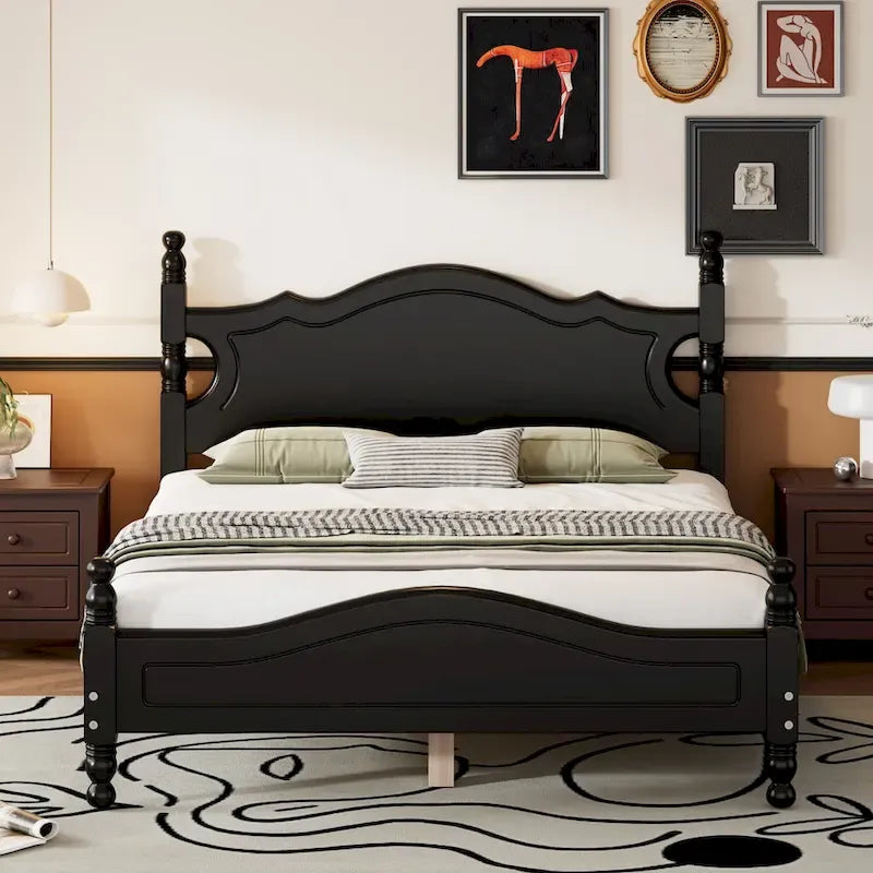 Struttura letto a piattaforma in legno a doghe bianco/nero – Matrimoniale/Queen, 1 persona