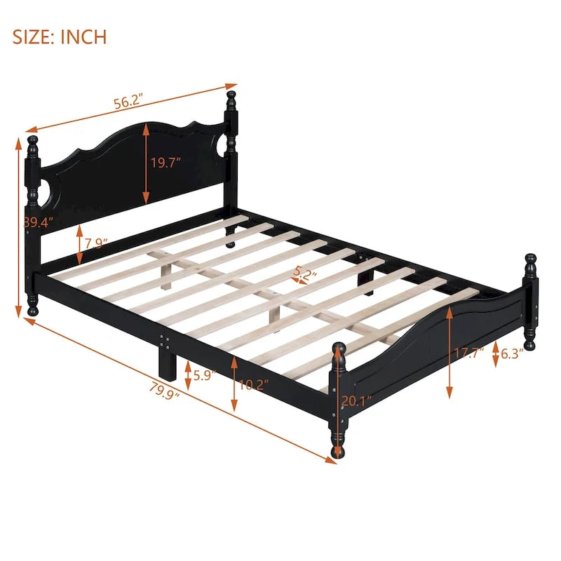 Struttura letto a piattaforma in legno a doghe bianco/nero – Matrimoniale/Queen, 1 persona
