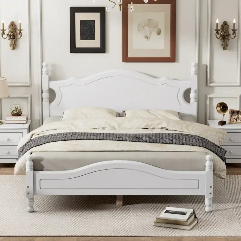 Struttura letto a piattaforma in legno a doghe bianco/nero – Matrimoniale/Queen, 1 persona