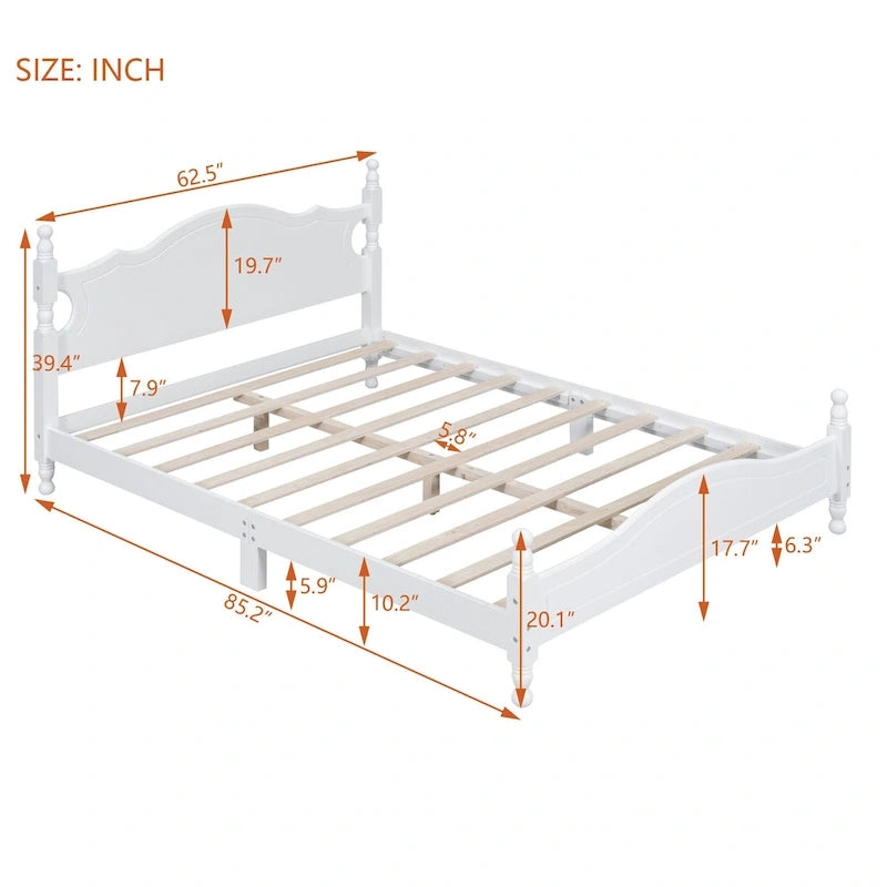 Struttura letto a piattaforma in legno a doghe bianco/nero – Matrimoniale/Queen, 1 persona