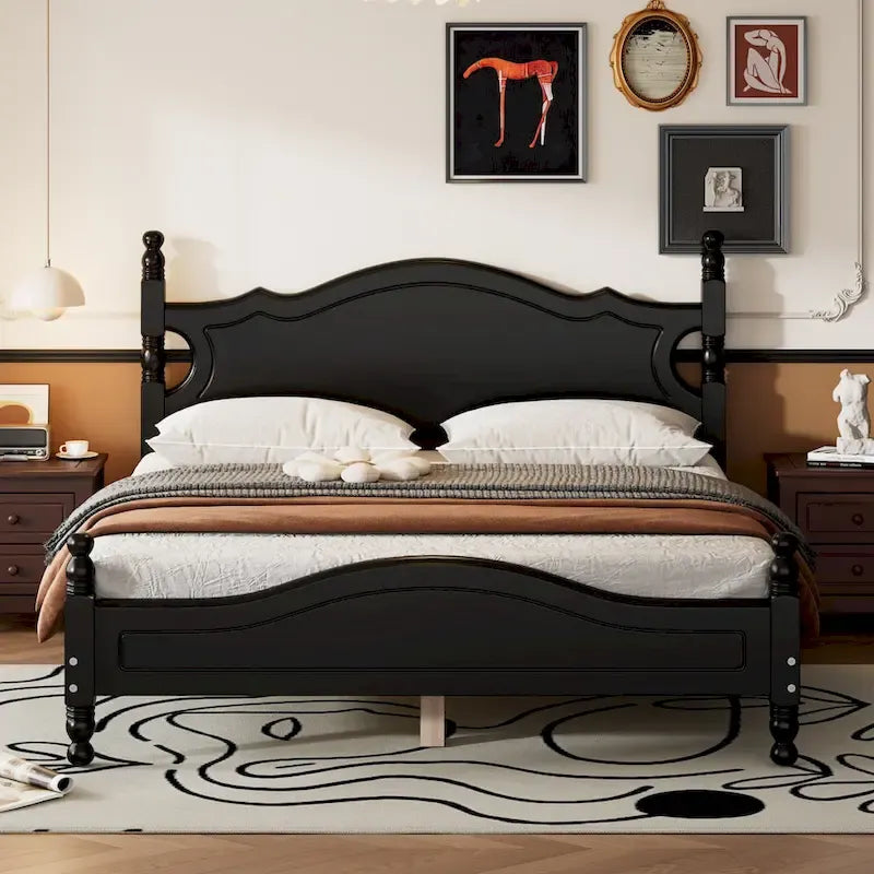 Struttura letto a piattaforma in legno a doghe bianco/nero – Matrimoniale/Queen, 1 persona