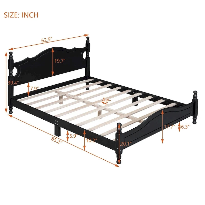 Struttura letto a piattaforma in legno a doghe bianco/nero – Matrimoniale/Queen, 1 persona