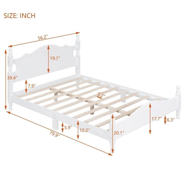 Struttura letto a piattaforma in legno a doghe bianco/nero – Matrimoniale/Queen, 1 persona