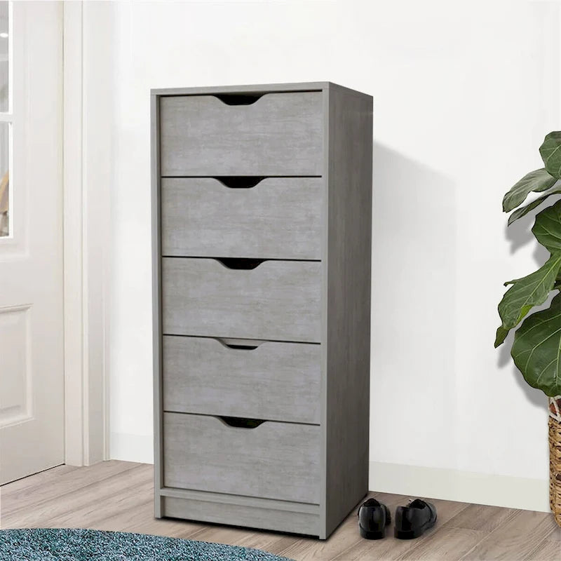 Cassettiera verticale a 5 cassetti color grigio quercia affumicata / grigio, per 1