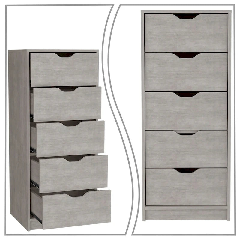 Cassettiera verticale a 5 cassetti color grigio quercia affumicata / grigio, per 1
