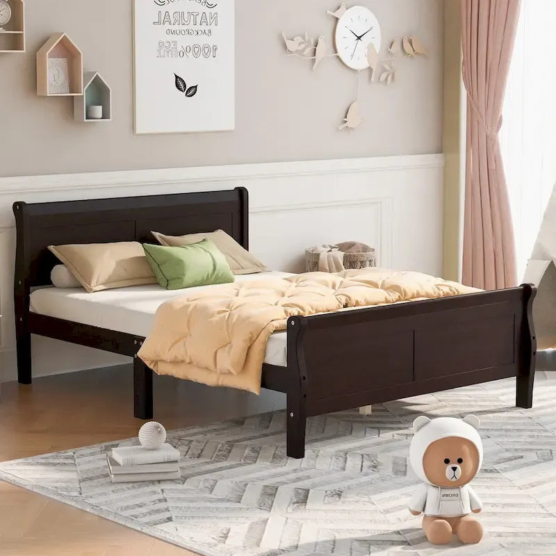 Letto matrimoniale a piattaforma in espresso/rovere con testiera e pediera