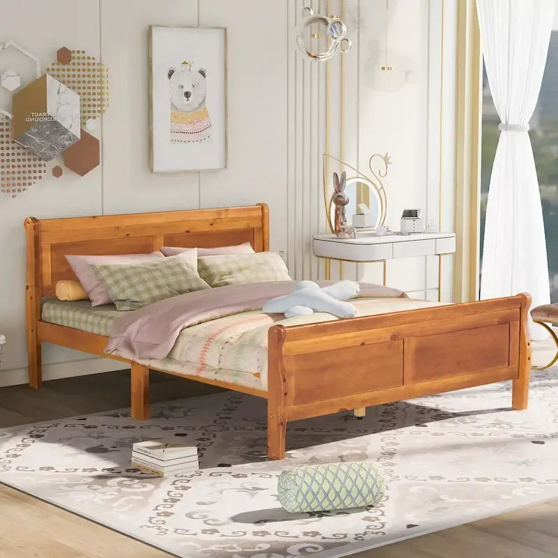 Letto matrimoniale a piattaforma in espresso/rovere con testiera e pediera