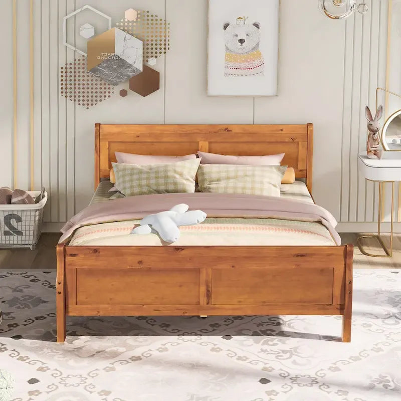 Letto matrimoniale a piattaforma in espresso/rovere con testiera e pediera