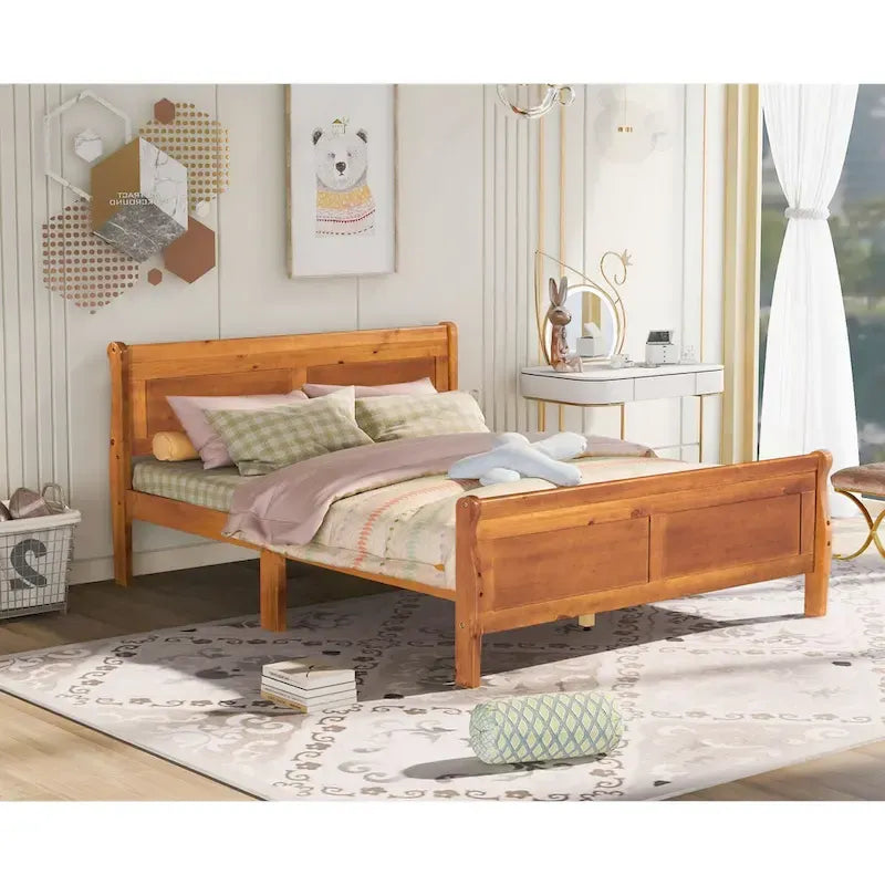 Letto matrimoniale a piattaforma in espresso/rovere con testiera e pediera