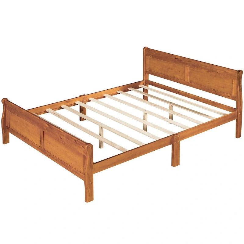 Letto matrimoniale a piattaforma in espresso/rovere con testiera e pediera
