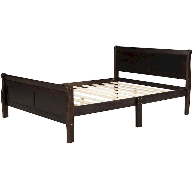 Letto matrimoniale a piattaforma in espresso/rovere con testiera e pediera