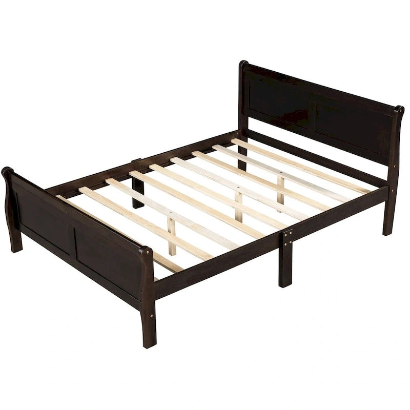 Letto matrimoniale a piattaforma in espresso/rovere con testiera e pediera