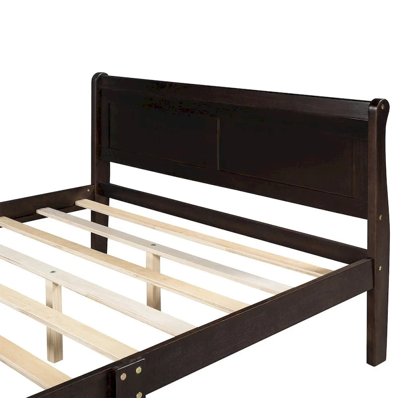 Letto matrimoniale a piattaforma in espresso/rovere con testiera e pediera