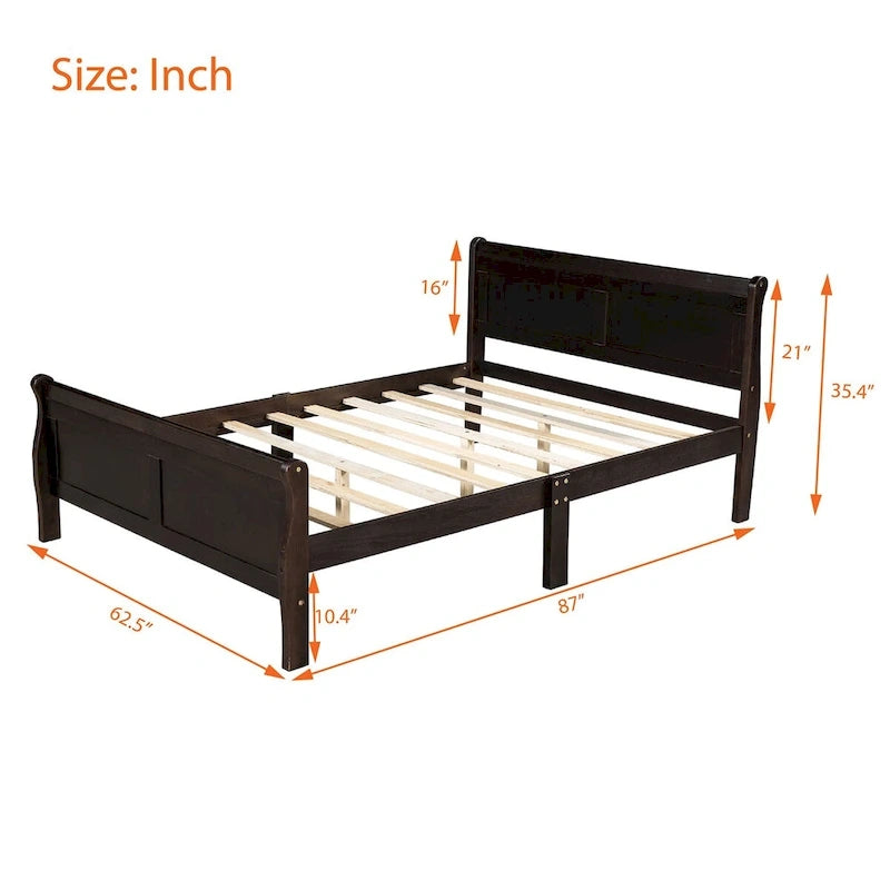 Letto matrimoniale a piattaforma in espresso/rovere con testiera e pediera