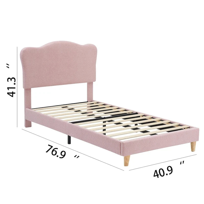 Letto a piattaforma imbottito Sherpa con testiera – Singolo, Rosa/Blu/Beige