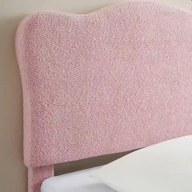 Letto a piattaforma imbottito Sherpa con testiera – Singolo, Rosa/Blu/Beige