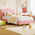 Letto a piattaforma imbottito Sherpa con testiera – Singolo, Rosa/Blu/Beige