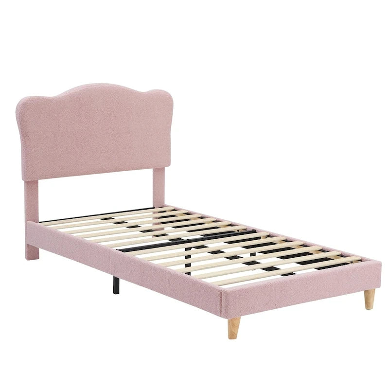 Letto a piattaforma imbottito Sherpa con testiera – Singolo, Rosa/Blu/Beige