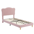Letto a piattaforma imbottito Sherpa con testiera – Singolo, Rosa/Blu/Beige