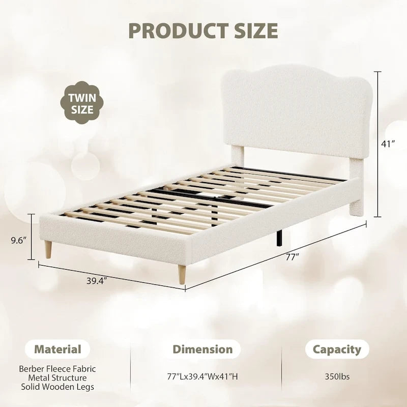 Letto a piattaforma imbottito Sherpa con testiera – Singolo, Rosa/Blu/Beige