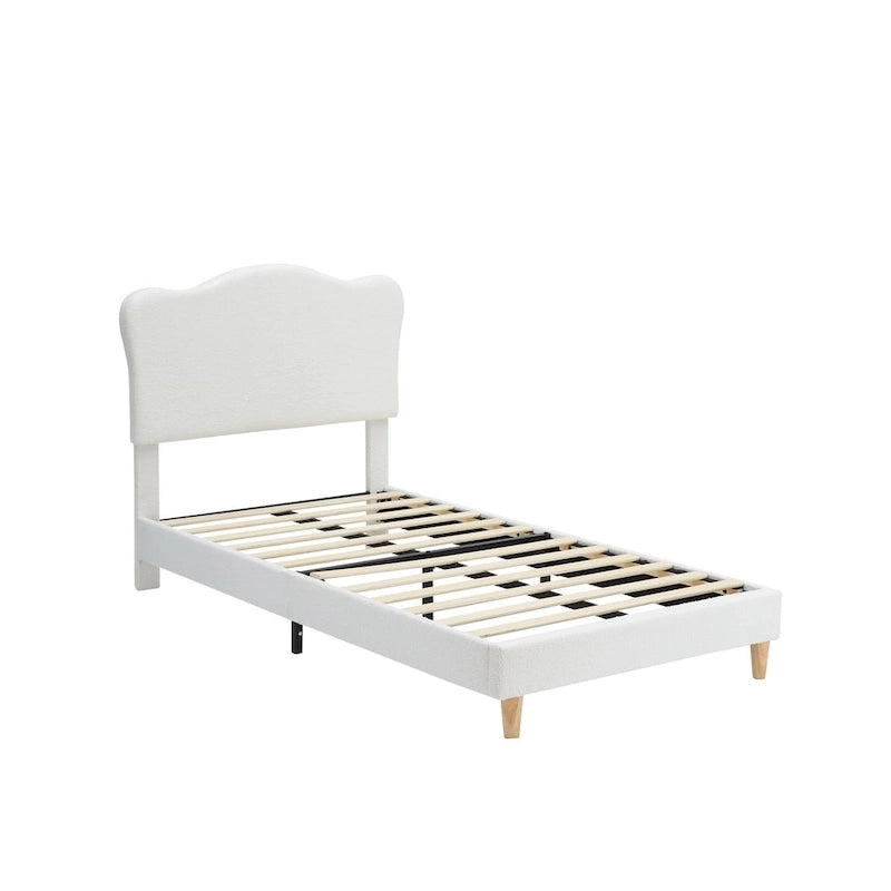 Letto a piattaforma imbottito Sherpa con testiera – Singolo, Rosa/Blu/Beige