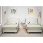 Letto a piattaforma imbottito Sherpa con testiera – Singolo, Rosa/Blu/Beige