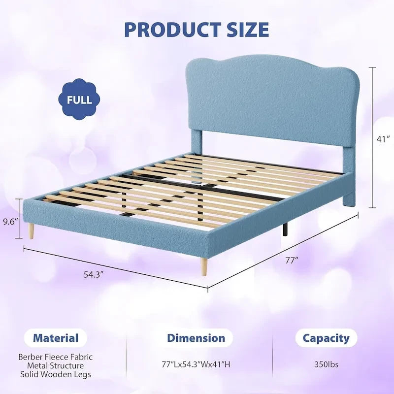 Letto a piattaforma imbottito Sherpa con testiera – Singolo, Rosa/Blu/Beige