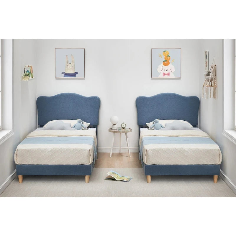 Letto a piattaforma imbottito Sherpa con testiera – Singolo, Rosa/Blu/Beige