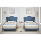 Letto a piattaforma imbottito Sherpa con testiera – Singolo, Rosa/Blu/Beige