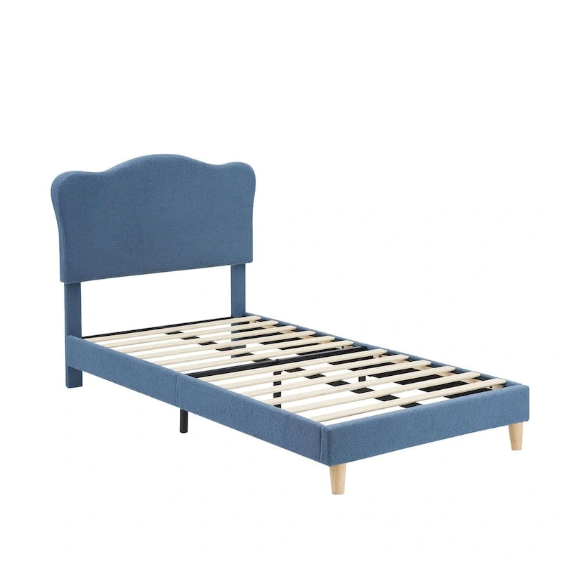 Letto a piattaforma imbottito Sherpa con testiera – Singolo, Rosa/Blu/Beige
